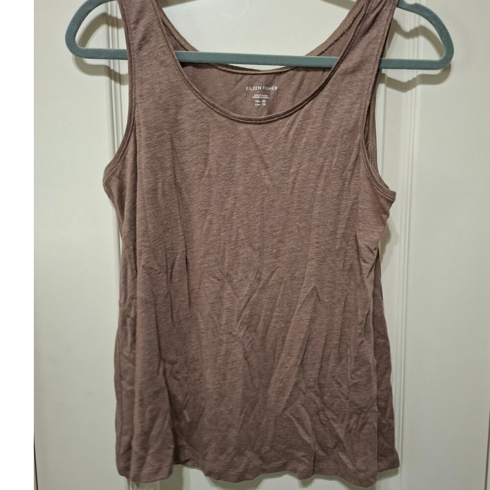 Eileen Fisher Tank Top Sleeveless Shirt Tan Brown XS Crew Neck Linen